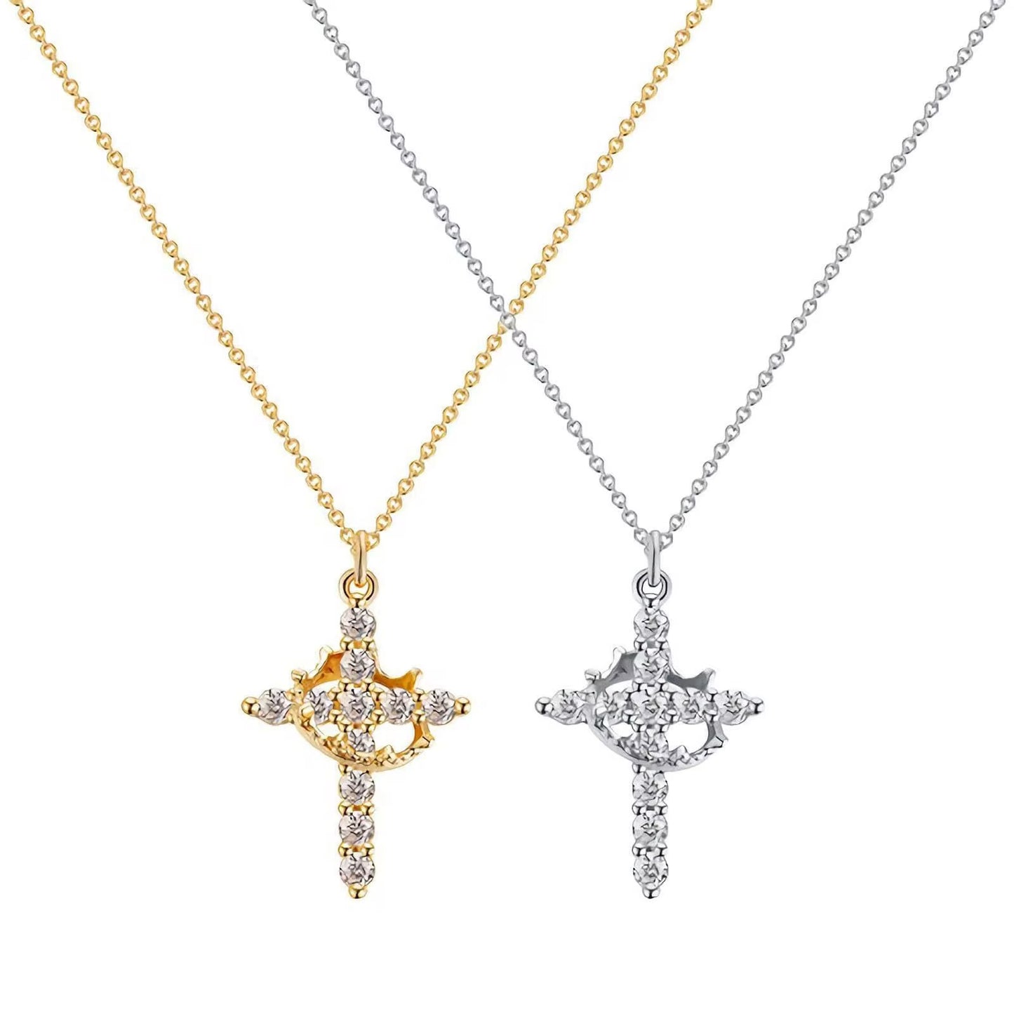 Pendentif collier croix-couronne
